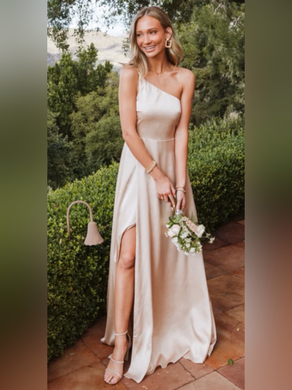Show Me Your MuMu Shannon One Shoulder Dress satin champagne XL